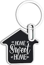 Giftana Home Sweet Home Keychain for Men and Women, House Design Metal Keychains, Silver Keyring, Housewarming Gifts Key Chain Real Estate Gifts Buying and Selling Keychain- Black