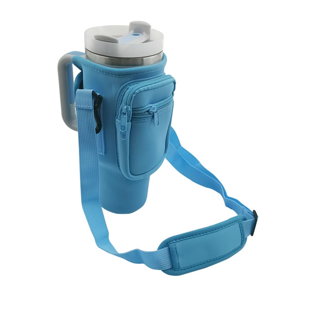 Stanley Crossbody Strap Stanley Cup Carrier Holder Black Water Bottle Tumbler Carrier Bag Neoprene Water Bottle Sleeve with Phone Pocket for 30/40 oz Stanley Cup