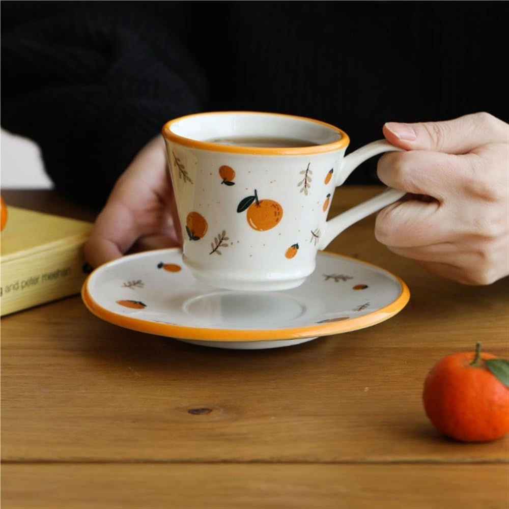 Ceramiczny zestaw kubków do kawy i spodków, kreatywny kubek do biura i domu, 200 ml do herbaty latte kubki na mleko