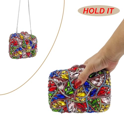Image of Colorful Crystal Clutch Box Handbag Women Sparkling Evening Bags for Wedding Party Prom Purse