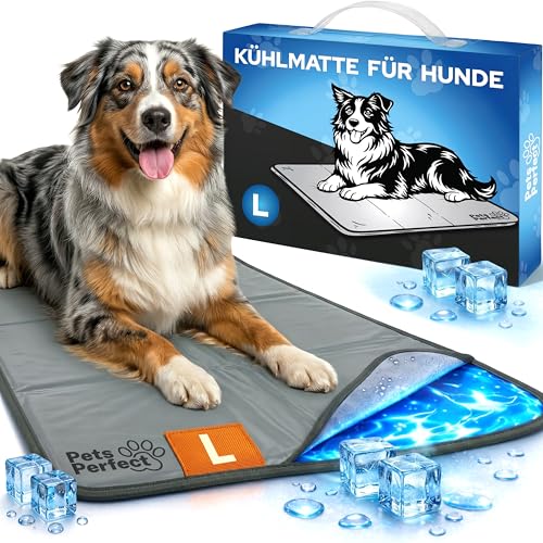 Pets Perfect Kühlmatte für Hunde selbstkühlend - Hunde Kühlmatte mit 100% ungiftigem ThermoSchutz Gel - Kühlmatte Hund Selbstkühlend für alle Größen - Faltbare Dog Cooling mat und kühlmatte Katzen