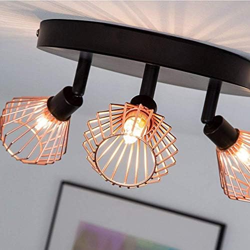 ktjes Vintage 3 Way Ceiling Light, Industrial 3 Lights Flush Lights with 3 Copper Birdcage Retro Adjustable Kitchen Ceiling Spotlights