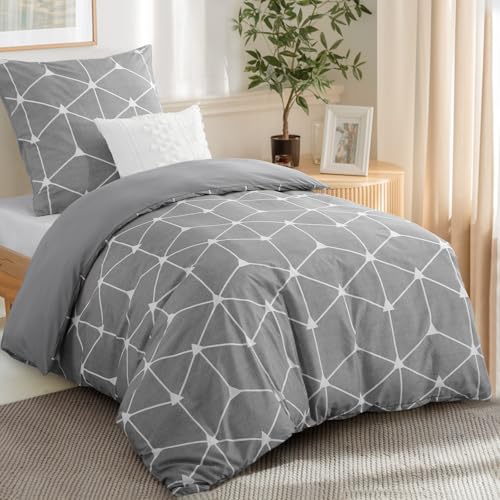 RUIKASI Bettwäsche 155x220 2 teilig Hellgrau - Bettbezug 155 x 220 Set mit Geometrie Muster… – Ansicht 2