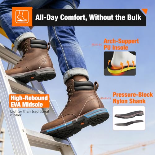 Image of NINGO Steel Toe Work Boots for Men, Water Resistant Crazy Horse Leather | Comfortable Lightweight Non Slip Work Shoes, EH Protection Steel Toe Boots, Arch Support, Construction Industrial Warehouse