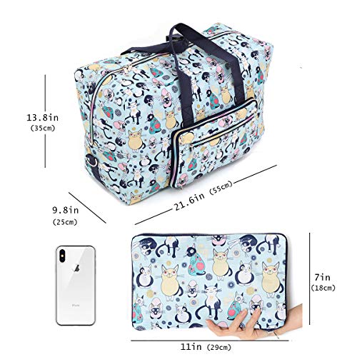 Large Foldable Travel Duffle Bag For Women Girls Cute Floral Weekender Overnight Carry On Checked Luggage Bag Hospital Bag Tote Handbag Shoulder Bag For Kids (cute cat)