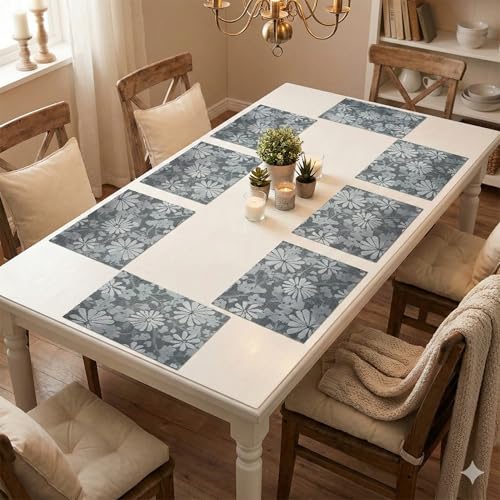 Image of YELONA Placemats for Dining Table - Heat Resistant, Non-Slip & Washable PVC Vinyl Table Mats - Set of 8, 45 x 30 cm (Grey & White)