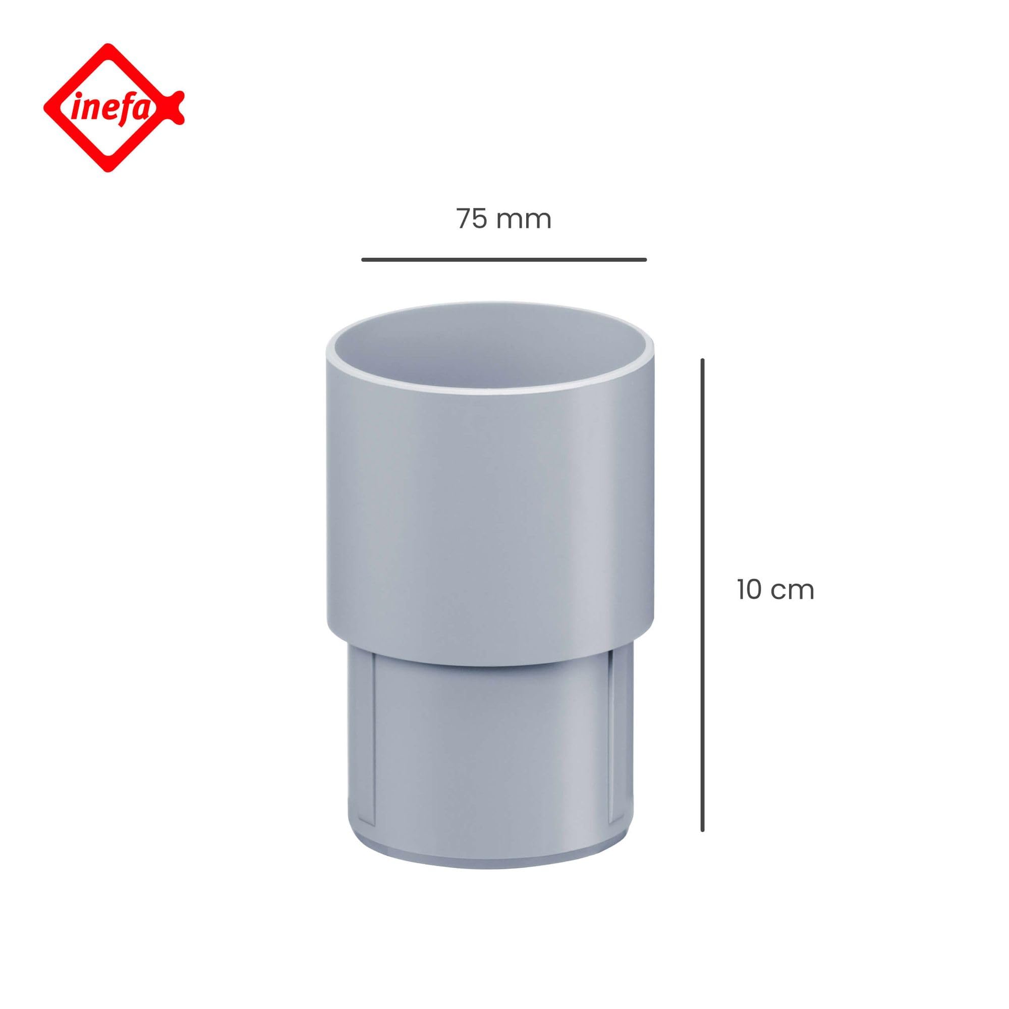 INEFA Fallrohr Verbinder, PVC DN75 / 75mm Grau Ablaufrohrverbinder Dachrinnenzubehör, einfache Steckmontage, Made in Germany