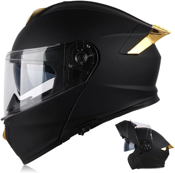 Uchoose Modular Motorcycle Helmet for Men Women, Dual Visor Flip up Motorcycle Helmets DOT Approved Full Face Helmet for Adults, Clear Lens Included