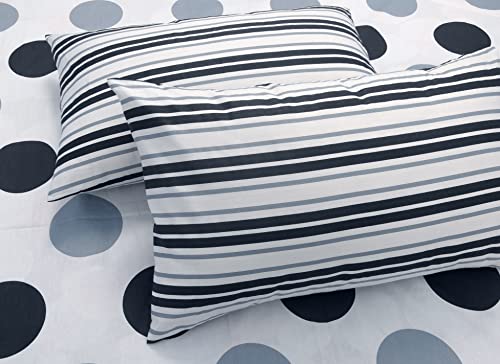Image of Huesland by Ahmedabad Cotton 210 TC Premium Cotton Pillow Cover Set of 2 - Polka Dots & Stripes Black & Grey