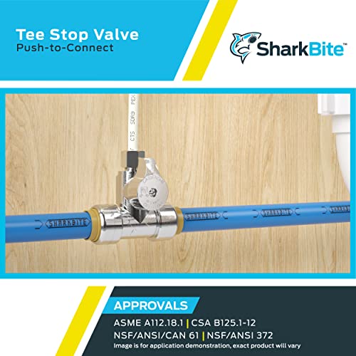 Arrêt en T de compression 1/2" x 1/2" x 1/4" Sharkbite avec vanne d'isolation intégrée - 6