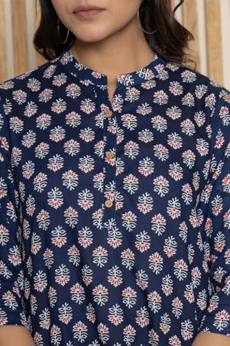 Image of Women's Cotton Printed Kurta Top | 3 /4 Sleeve Straight Kurti Casual Outings