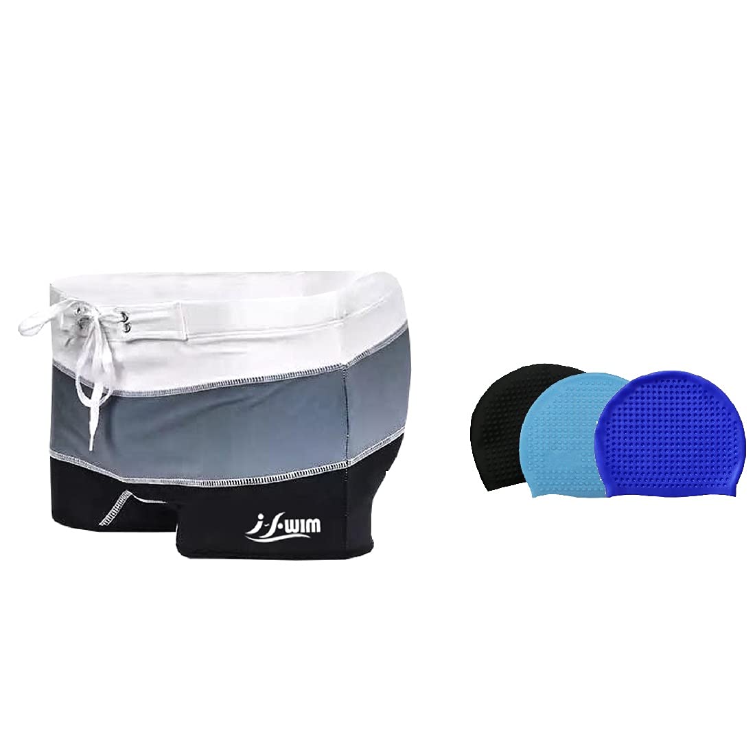 MENS COSTUME IS-007 WHITE/GREY SIZE LARGE WITH 100% SILICONE SWIMMING CAP BIG DIMPLE BLUE-image-3