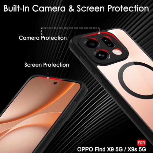 Image of TheGiftKart Hybrid Shockproof Back Cover Case for Oppo Find X9 5G / X9s 5G Compatible with MagSafe | Camera Protection Module | Hard Back Cover Case (PC & TPU, Transparent Clear Back, Black Sides)