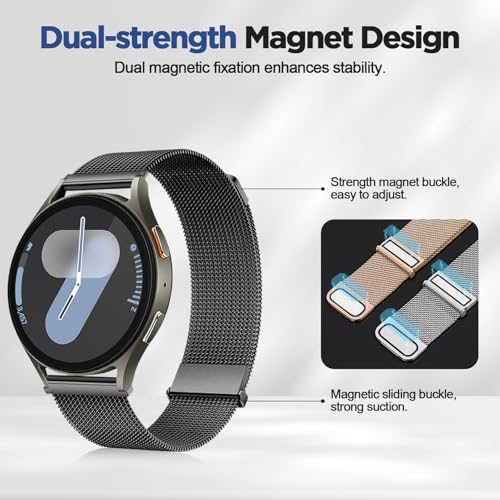 Image of Magnetic 20mm Stainless Steel Mesh Strap Compatible with Samsung Galaxy Watch 7 /6 /5 /4 /FE 40mm 44mm Milanese Bands Compatible with Huawei GT3 42mm /Vivoactive 6 /5 /3,forerunner 165,Venu 2 Plus