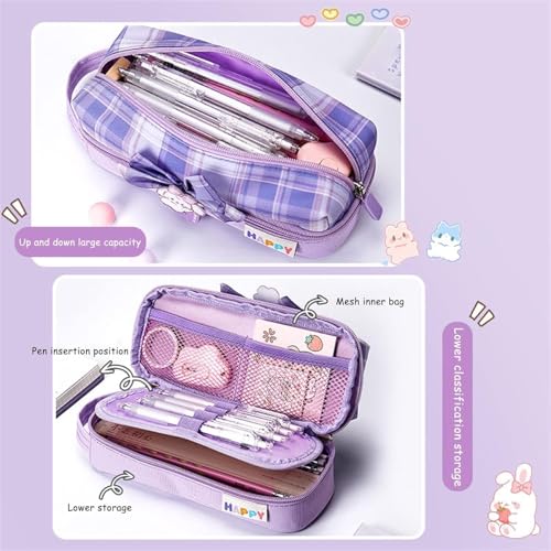 Image of InviteTwo Layer Pencil Pouch with Flower Shape Cute Patch for School Girls and Boys, Cute Aesthetic Stationery Items Kit Case, Large Capacity Stationary Pencil Box for Kids Gifts