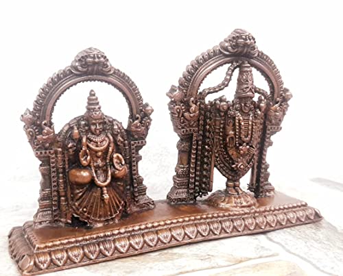 Image of Copper Idols India, 3.1 inches, Handmade Lord Balaji with Lakshmi, 295 Grams, Patina Antique Finish, Pack of 1 Piece