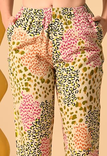 Image of Women's Cotton Printed Night Suit Set | Soft & Stylish Full Sleeve Shirt with Pajama | Comfortable Loungewear & Sleepwe,(Multicolor XS)