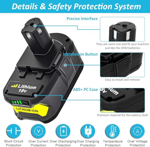 Image of Reoben 6.0Ah Replacement for Ryobi 18V Battery Compatible with Ryobi 18V Lithium Battery P102 P103 P104 P105 P107 P108 P109 P190 P122 for 18 Volt Cordless Power Tools 2 Packs (Green-2P)