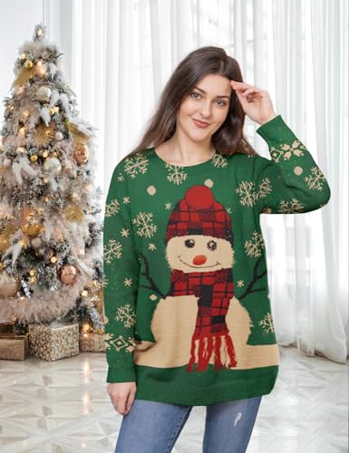 Image of YESNO Women Christmas Sweater Graphic Printed Oversized Pullover Sweaters Casual Loose Knit Tops S01