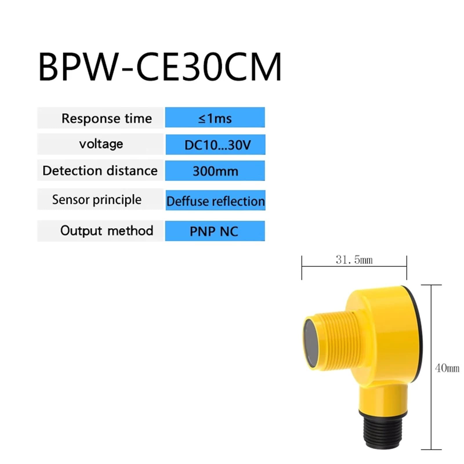 Interruttore a infrarossi a riflessione diffusa con uscita a tre fili NPN PNP NO NC distanza di rilevamento sensore ottico 30 cm(BPW-CE30CM)