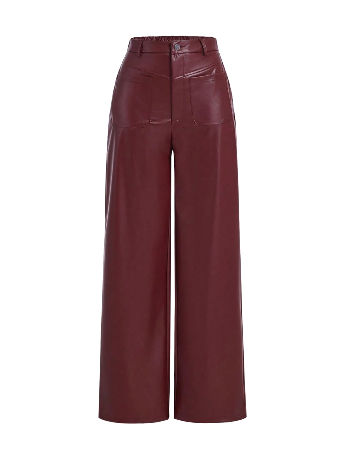 MakeMeChic Womens Leather Pants High Waist Wide Leg Pants Elastic Straight Party Trousers with Pockets