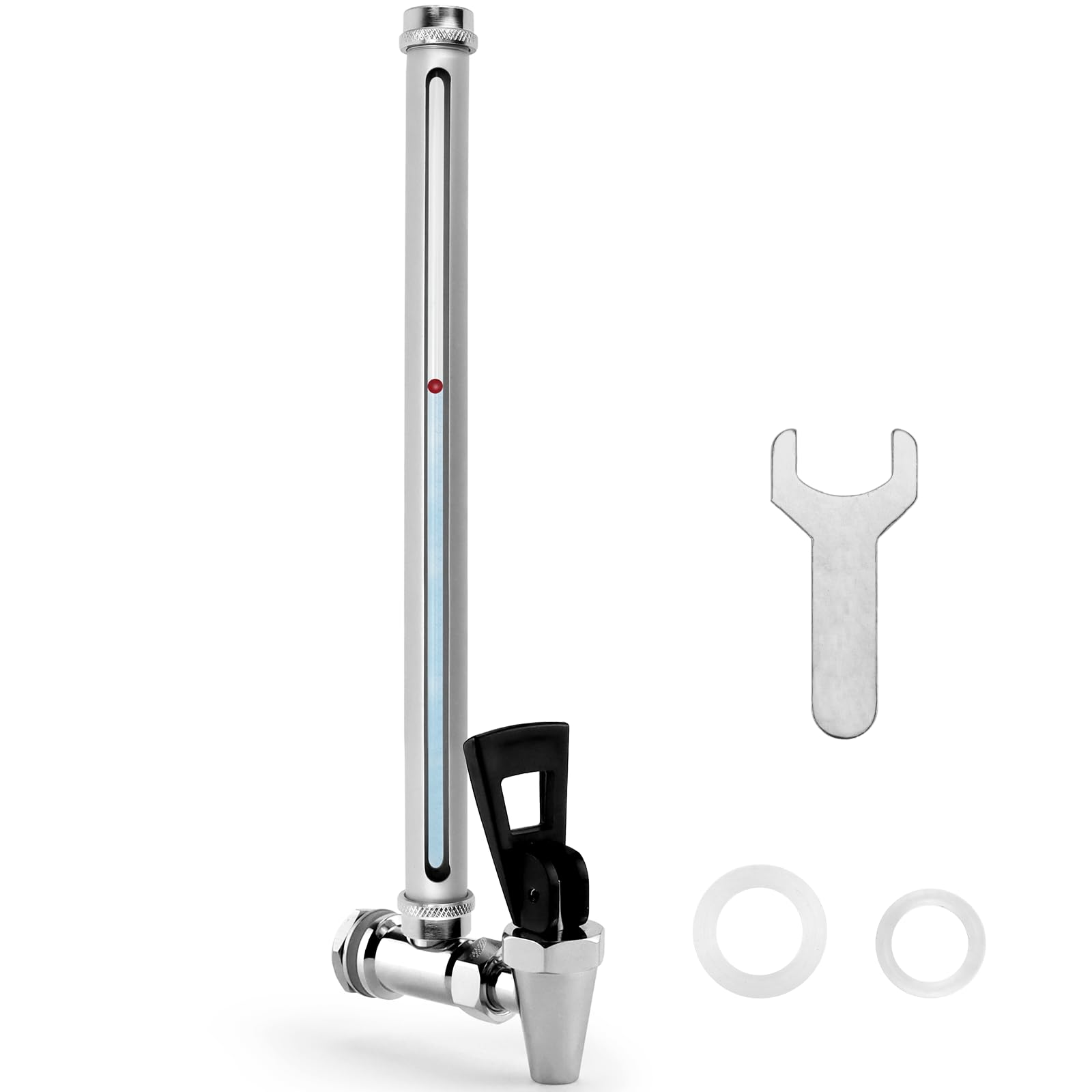 Stainless Steel Spigot with Clear View Sight Glass by Fetechmate Compatible with Gravity Water Filtration System 10 inch Spigot for The Travel, Big, Royal, Long-Lasting Metal Material