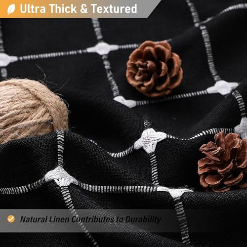 Image of BTTN 78 Inch Long Shower Curtain - Boho Farmhouse Linen Thick Fabric Shower Curtain Set with Plastic Hooks, Tall Rustic Modern Country Neutral Shower Curtains for Bathroom - Black and White - 72x78