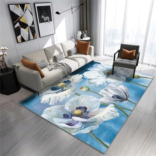 RUGMRZ BLU 50X80Cm La Habitación Está Decorada con Alfombras Clásicas Y Grandes Patrones Florales Que Las Chicas Pueden Lavar Alfombras Bebes Habitacion Moqueta Alfombra Alfombra Exterior Jardin