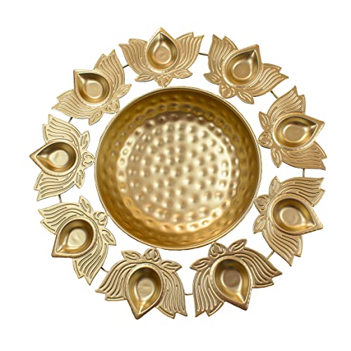Tied Ribbons Lotus Urli Bowl Set For Decoration Indian (Set Of 3) Diyas Metal Tea Lights Candle Holder Brass Urli For Candle And Flowers Floating Tealights - Handmade Decorative Gold Lotus Shaped Urli #TOP6