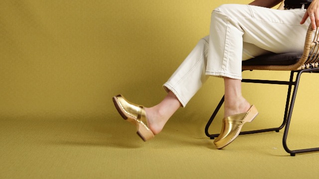 Lotta From Stockholm Swedish Classic Clogs - Gold Leather Clogs