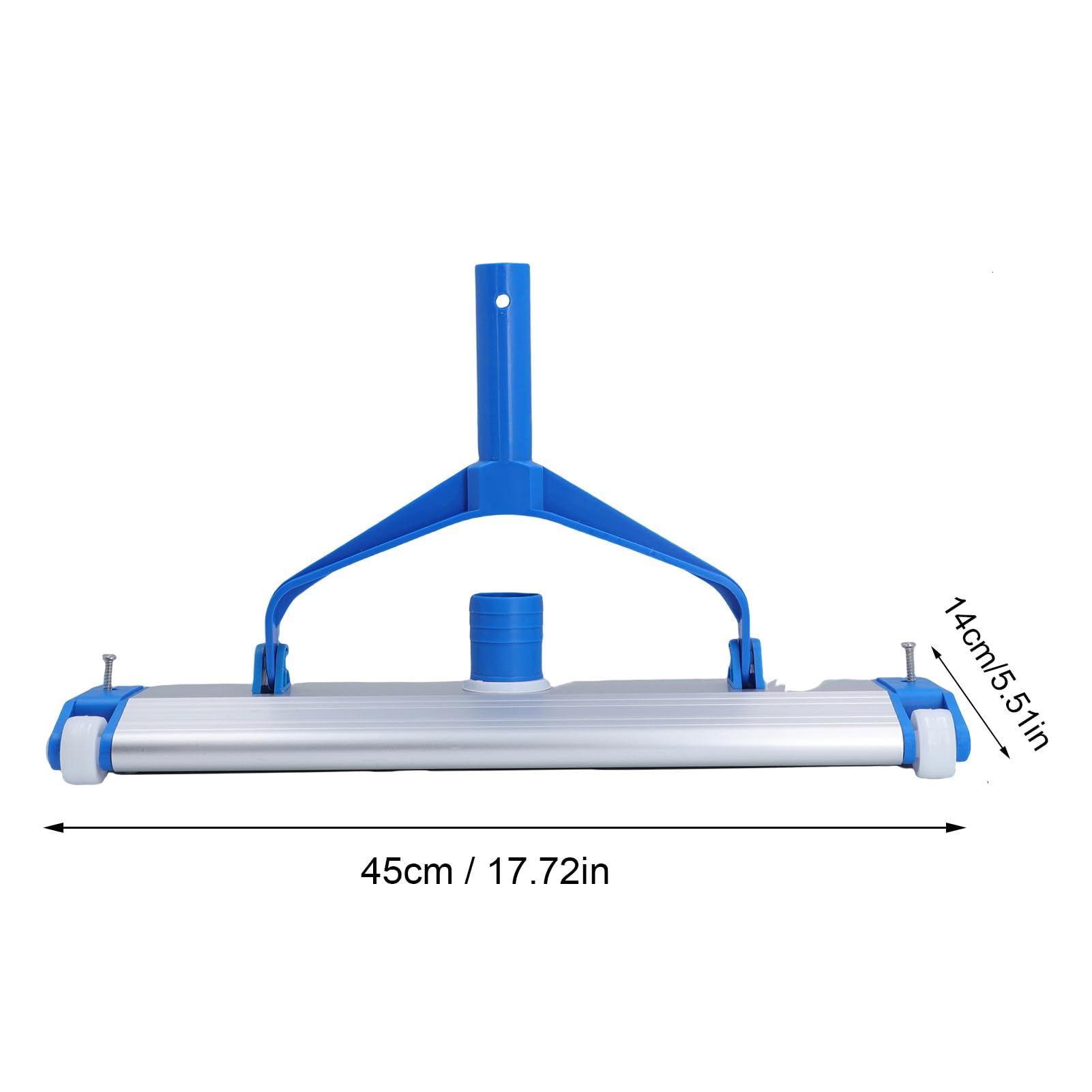 Szeroka głowica odkurzacza basenowego, aluminiowa podstawa 45 cm ze szczotką do skutecznego czyszczenia, wytrzymała konstrukcja z ABS i metalu