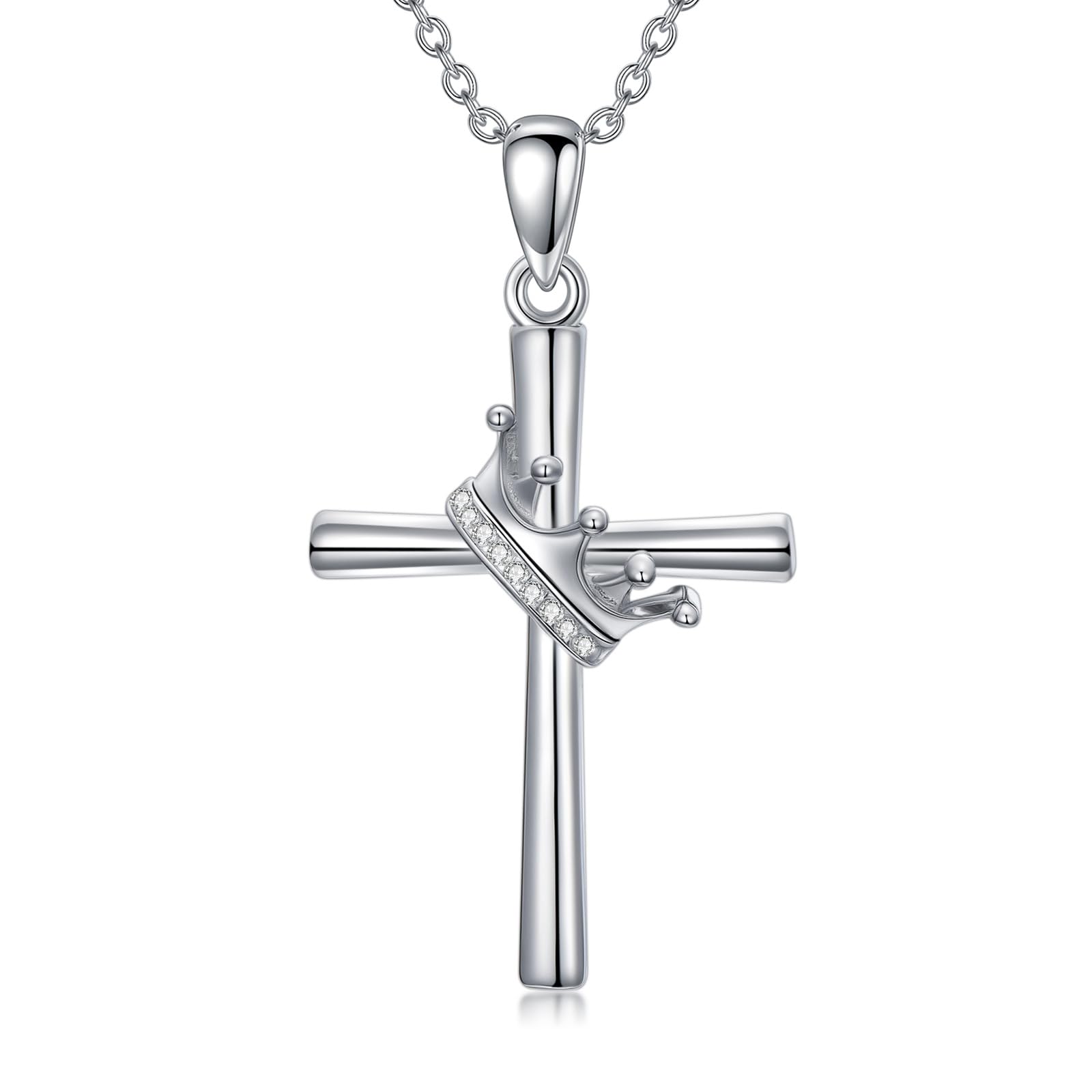 RSYHB Lab Diamond/Moissanite Cross Necklace for Women 925 Sterling Silver Crown/Celtic Knot/Angle Wings Cross Pendant Necklaces Birthday Christmas