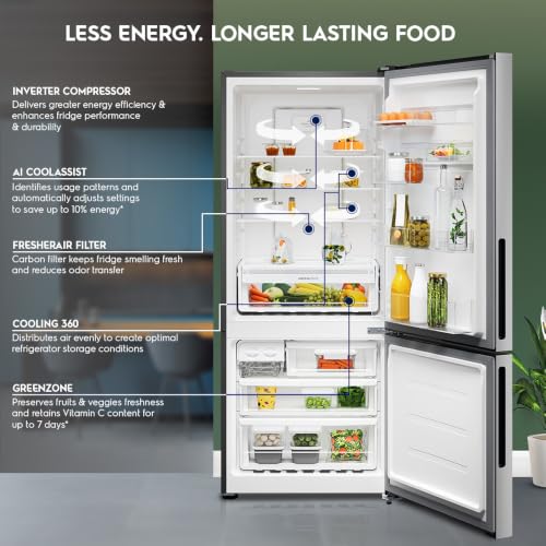 Image of Electrolux 425L 1 Star Double Door Refrigerator with AI CoolAssist, Bottom Mount Freezer, GreenZone Technology, Cooling 360, Inverter, Frost Free, UltimateTaste 700, EBE4302C-S, Stainless Steel