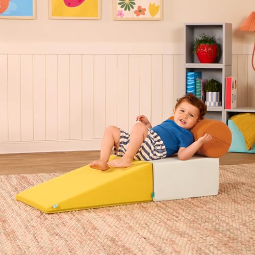 Image of B. toys WonderShapes Foam Climbing Blocks, 3-Piece Soft Play Set, Ramp Foam | Includes 1 foam cylinder, 1 ramp, and 1 block with easy-grip handles, machine-washable covers, indoor play, 1+ Years