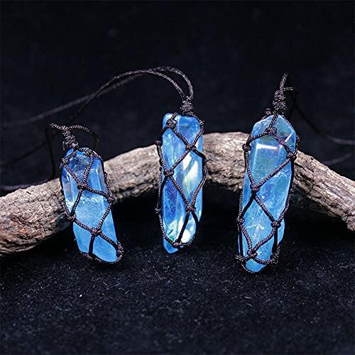Miniatura 6 de 1 collar de curación con dije de aura arcoíris de cristal de titanio azul