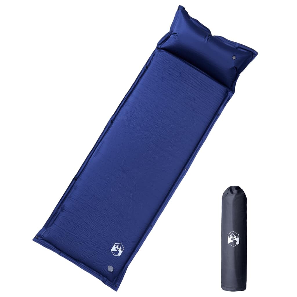 Colchoneta autoinflable con cojín azul marino, 195 x 64 x 4,5 cm, espuma viscoelástica, para acampada al aire libre, senderismo, trekking, plegable, con bolsa de transporte, impermeable