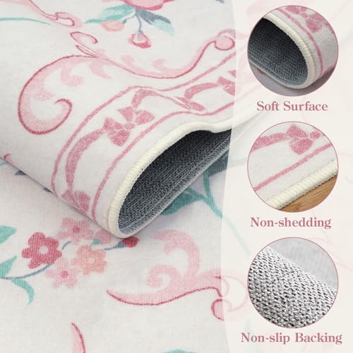 Collive Pink Floral Rugs for Girls, 5x7 Washable Bow Area Rug for Living Room, Cute Ultra-Thin Non Slip Indoor Decor Carpet for Nursery Kids Room Bedroom Playroom (Pink 5' x 7') - Image 6