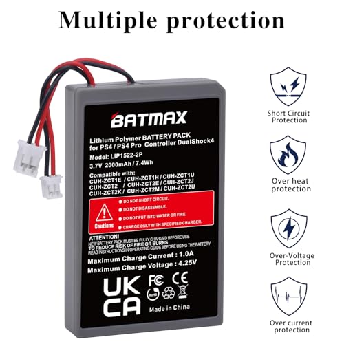 Batmax CUH-ZCT1E CUH-ZCT1H CUH-ZCT1U 2 Packs 2000Mah Lip1522 Battery For Sony Playstation 4 Ps4 Slim Pro Dualshock 4 Cuh-Zct2 Cuh-Zct2U Cuh-Zct1E Cuh-Zct1H Cuh-Zct1U Wireless Controller  thumb #5