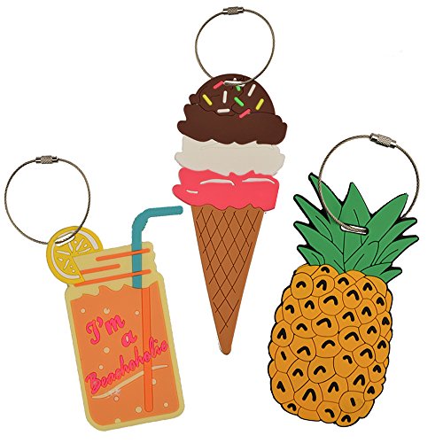 ARMRA Unique Luggage Tag [3 Pack] Travel Pineapple Ice Cream Drink Bag Identify Label Holiday Gift Ideas