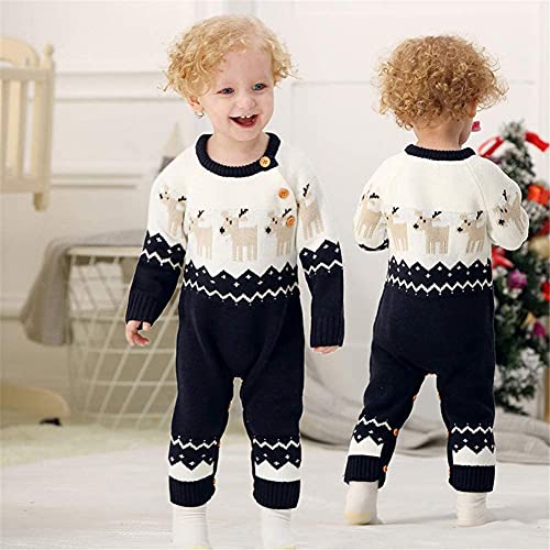 Xmas Gebreide Onesie voor Baby Jongens Meisjes Kerst Pullover Pasgeboren Mijn Eerste Xmas Romper Rood Baby Trui Bodysuit Outfit, Donkerblauw, 6-12 Maanden - Afbeelding 3