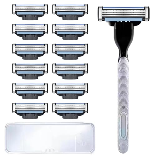 Cuchillas Mach 3 Recambio - 12 Hojas de Afeitar con 1 Portacuchillas, Compatible con Máquinas de Afeitar Húmedas, Regalo Ideal para Navidad, Día del Padre