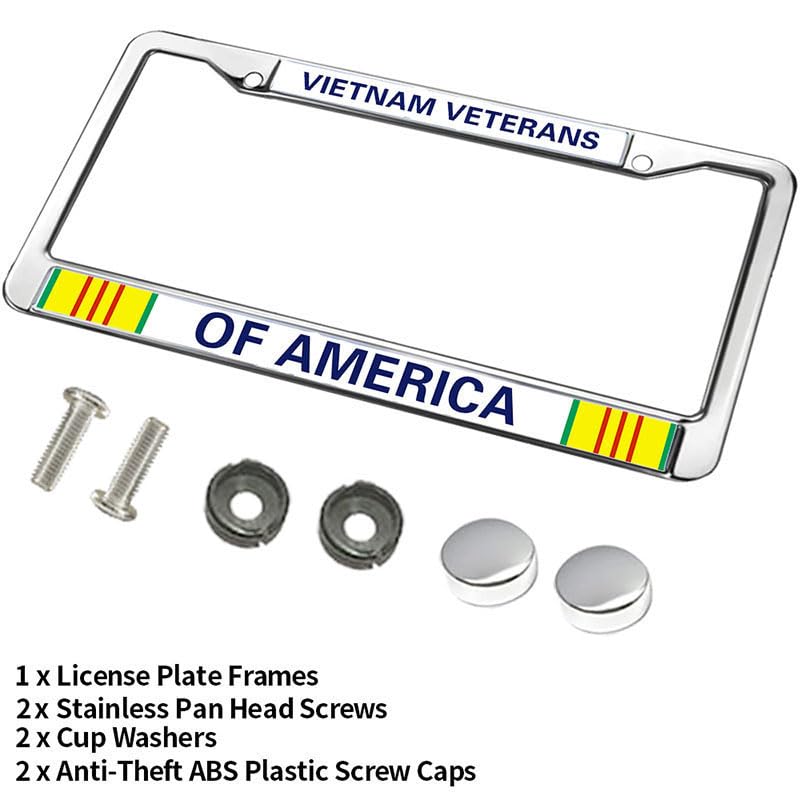 Image of Vietnam Veterans of America License Plate Frame Chrome 2 Holes,US Army Vietnam Veteran Car License Plate Frame Holder with Screws Caps Sets