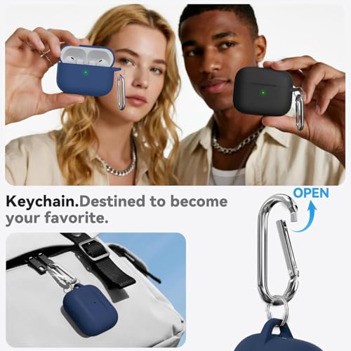 Image of Meyaar AirPods Pro 3 Case 2025 with Cleaner Kit Soft Silicone Protective Cover for Apple AirPods Pro 3rd Generation with Keychain Shockproof Midnight Blue Case for Women and Men (Midnight Blue)