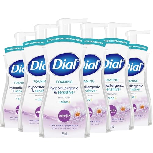 Image of Dial Foaming Hand Wash, 6 Count, Hypoallergenic and Sensitive Hand Soap in Pump Bottle, Waterlily Scent, Gentle Moisturizing Aloe Vera Formula, 7.5 fl oz Each