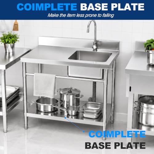 Image of 39 inch Stainless Steel Utility Sink with Workbench, Laundry Sink