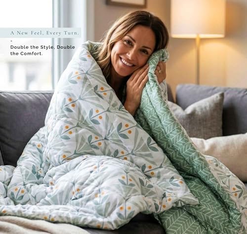 Image of VAS COLLECTIONS Cloud Cotton Reversible AC Comforter for Double Bed | Super Soft 220 GSM Quilt /Duvet /Dohar | Lightweight All-Season Comforter | 88 x 90 Inches (1 Piece) (Sea Green, Orange)