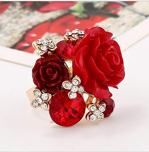Women's Rose Gold Plated Flower Rings Colorful Crystal Statement Rings Wedding Band Engagement Ring2