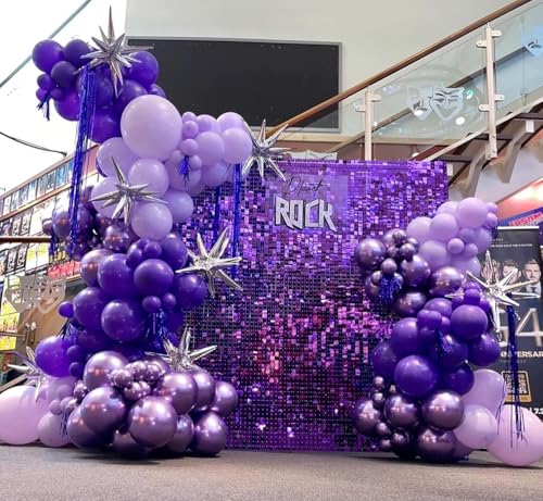 Image of Shimmer Wall Backdrop Purple Square Sequin Wall Panel Backdrop Decor for Wedding, Anniversary, Birthday, Party, 12 Panels