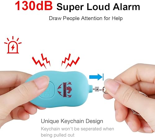 Miniatura 6 de Fightsense Llavero de alarma personal con gancho a presión, alarma de seguridad de sirena de 130 dB para mujer, luz LED (984.3 ft audible) (cian)