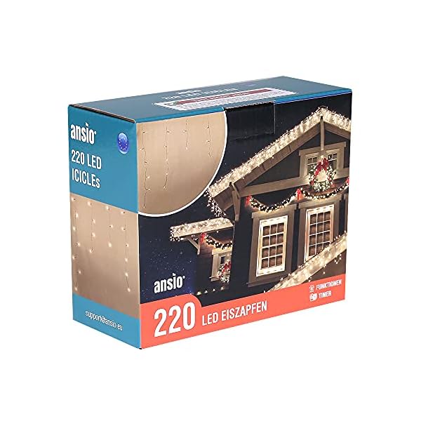 ANSIO® Lichterkette Außen Eisregen 7.5m 220 LED Eiszapfen Lichterkette Außen Lichtketten Strom Für Weihnachten, Balkon…